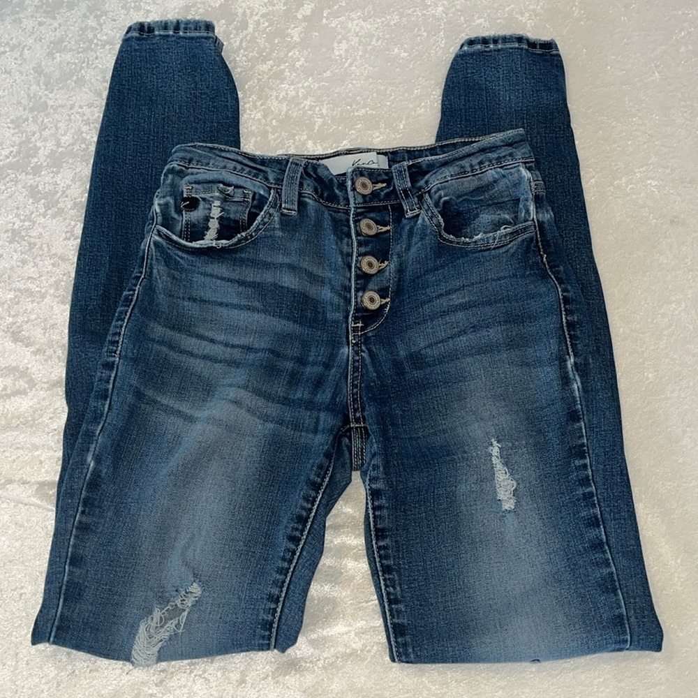 Distressed Midrise Kancan Buttonfly Skinny   Jeans sz 3/25
